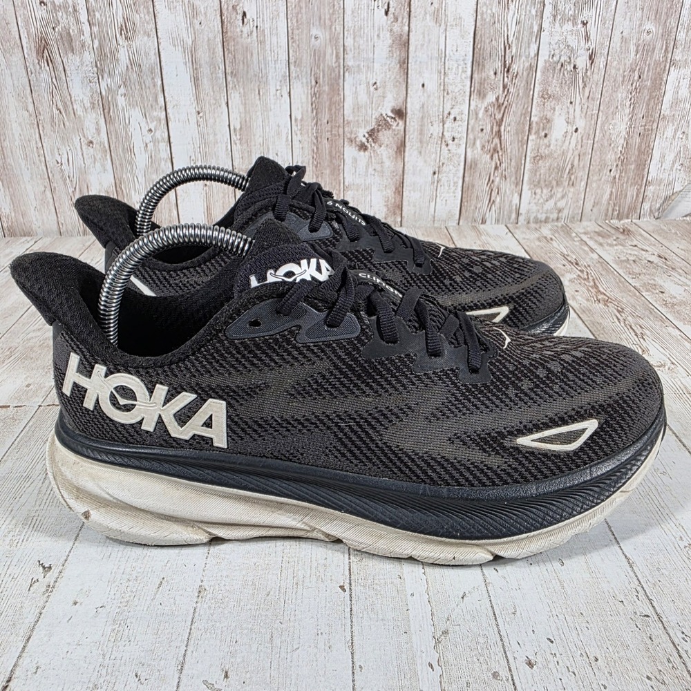 Hoka One One Clifton 9 Women 8.5 Black White Running Shoes 1127896 BWHT